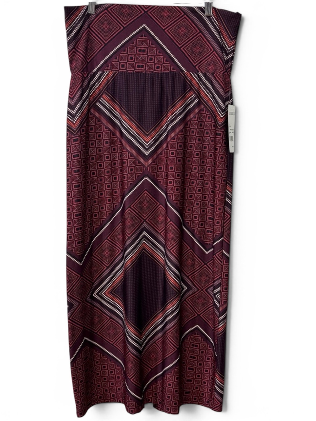 Notations Size L & Xl Sleeveless Geometric Maxi Dress In Burgundy Multi Color